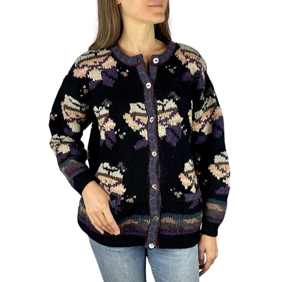 BROOKS BROTHERS 1818 VINTAGE CHUNKY 100% WOOL HANDKNIT CARDIGAN SWEATER - Picture 2 of 16